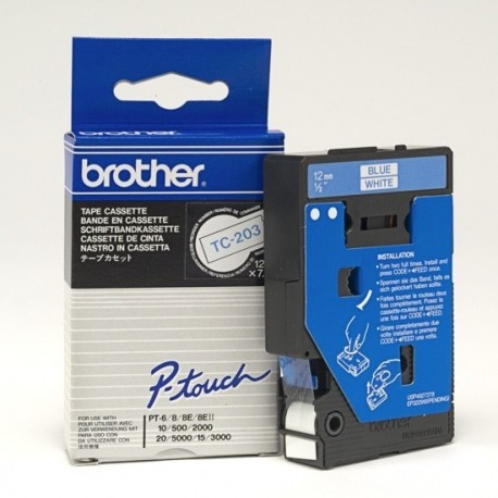 Brother cinta rotula. TC203 azul/blanco 12mm x 7m