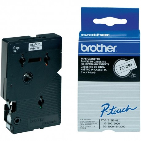 Brother cinta rotula. TC291 negro/blanco 9mm x 7m.