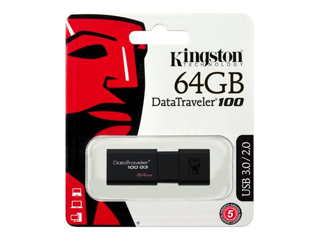 Kingston DataTraveler 100 G3 - Unidad flash USB - 64 Gb - USB 3.0 - negro