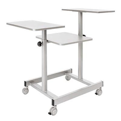3M Mesa multimedia Mod.D.330 gris claro - 4 ruedas - dos bandejas - inferior (41x46cm) fija a 52cm del suelo y una superior (24x33cm) regulable en altura y plegable. Altura máxima 100cm. y mínima 75cm. Fotografía publicada no corresponde con el producto real es muy similar.