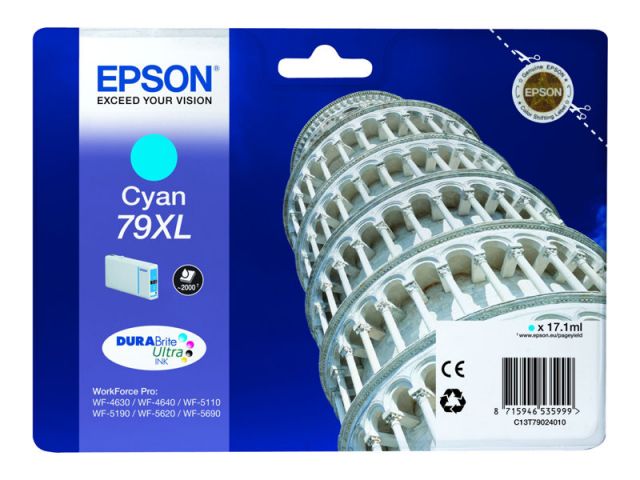 Epson cartucho de tinta cyan 79XL C13T79024010 2000 páginas para WorkForce Pro WF-4630DWF, WF-4640DTWF, WF-5110DW, WF-5190DW, WF-5620DWF, WF-5690DWF
