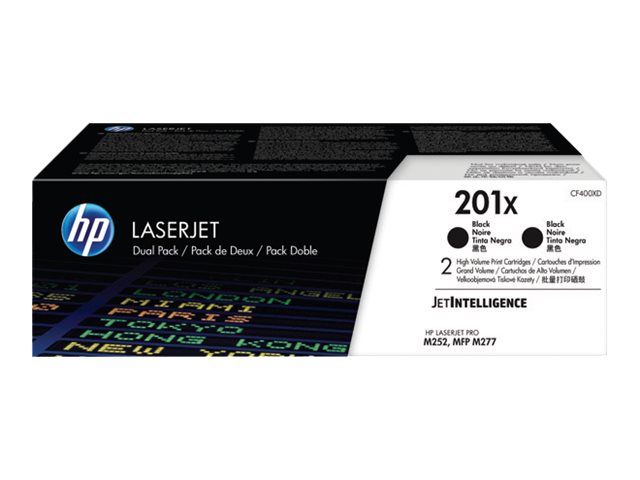 HP toner negro 201X CF400XD pack 2 unidades  2.800  paginas x 2 LaserJet M277, Color LaserJet Pro M252, MFP M274, MFP M277