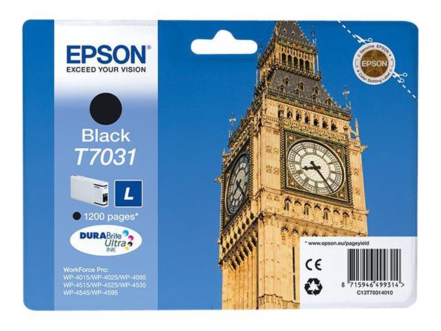 Epson cartucho de tinta negro T7031 T70314010 1.200 páginas WorkForce Pro WP4015 - DN - WP4025 - DW,WP4095 DN - WP4515 DN - WP4525 DNF - WP4535 DWF - WP4545 DTWF - WP4595 DNF