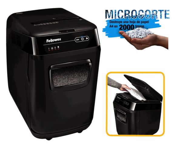 Fellowes destructora Automax 200M 4656301 32L microcorte partículas - 200 hojas - ciclo 12 a 12 minutos - 1 a 3 usuarios - P5
