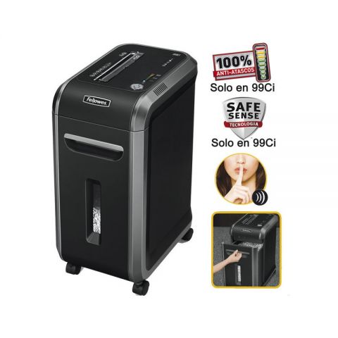 Fellowes destructora 90s, 18 hojas,  corte en tiras 5,8mm, Clips, Grapas, cd-s, tarjetas, 25 minutos de trabajo, 34 litros 4690101