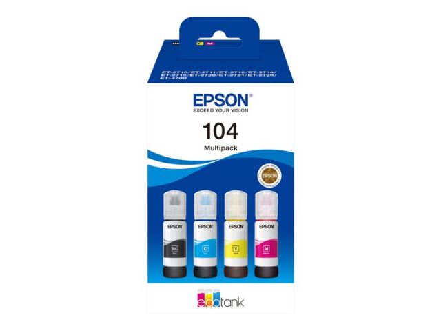 Epson cartucho de tinta tinta 104 multipack C13T00P640 65ml. 7.500 páginas para EcoTank ET-2710/ 11/ 12/ 4/ 20/ 21/ 26/ -4700/50
