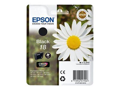 Epson cartucho de tinta negro 18 T18014010 175 páginas XP30-102-105-202-205-302-305-402-405