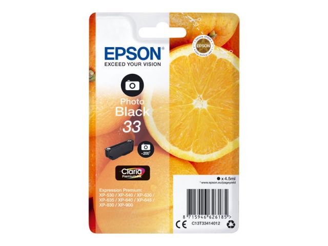 Epson cartucho de tinta tinta negra photo 33 C13T33414012 negro - 200 páginas - para XP-635 - 830;Expression Premium XP-530 - 540 - 630 - 635 - 640 - 645 - 830 - 900