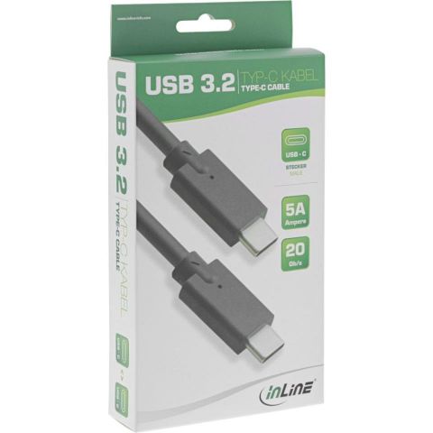 in-Line Cable USB -C 3.2 - USB-C - 2 metros - Gen2 20 Gbit/s PD100W macho-macho - 35702A - negro Video Datos y carga