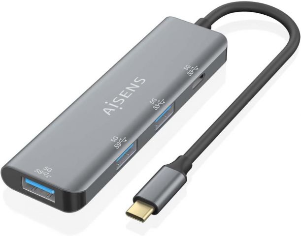 Aisens Hub USB 3.2 GEN1 5G USB-C, USB-C/M-1xUSB-C/H-3xUSB-A/H - GRIS -  15CM - A109-0762