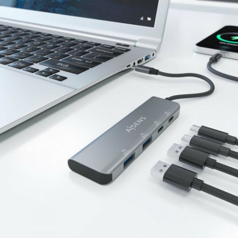 Aisens Hub USB 3.2 GEN1 5G USB-C, USB-C/M-2xUSB-C/H-2xUSB-A/H - GRIS - 15CM - A109-0763