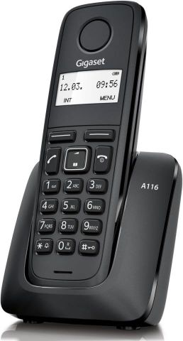 SIEMENS-GIGASET A116 Teléfono inalámbrico - analógico - negro S30852-H2801-R101 - 130h - 50 contactos - 10 melodías - alarma - 50m en interior - 300m en exterior