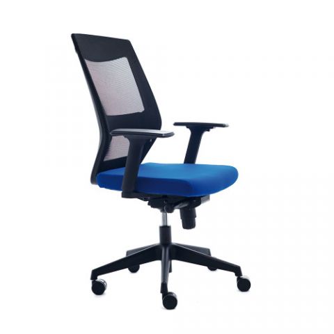 Rocada silla oficina 908-3  asiento azul respaldo malla lumbar ruedas