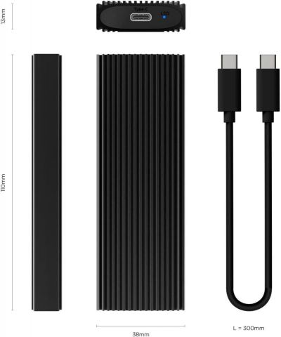 Aisens Caja externa M.2 (NGFF) - ASM2-022B - NVMe a USB3.2 GEN2 - NEGRA