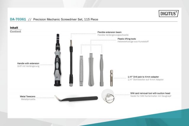 Digitus Estuche con destornilladores de precisión de 115 piezas DA-70361