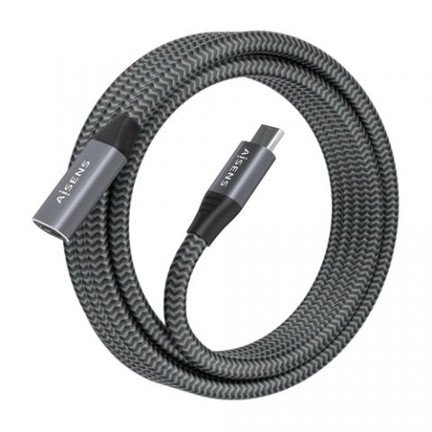 AISENS Cable alargo USB-C/M a USB-C/G - A107-0636 - USB 3.2 - aluminio 20GBPS 8K@30HZ 5A 100W - gris - 2m