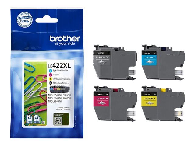Brother Cartucho tinta multipack - LC422XLVAL - Paquete de 4 - negro (3.000 páginas) , amarillo, cián, magenta (1.500 páginas por color) para Brother MFC-J5340DW, MFC-J5345DW, MFC-J5740DW, MFC-J6540DW, MFC-J6940DW