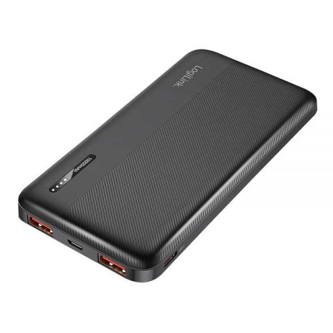 Logilink power bank 10.000mAh- LiPo- PD 20W QC 3.0- negro- LOGI-PA0372- batería externa portátil- 2 salidas para carga simultánea de 2 dispositivos USB-
