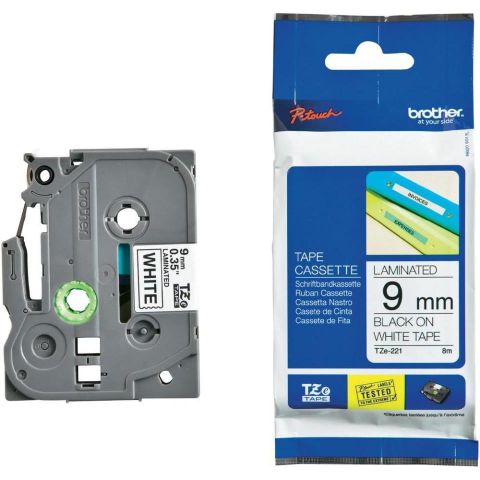 Brother cinta rotuladora TZe221 negro/blanco 9mm x 8m