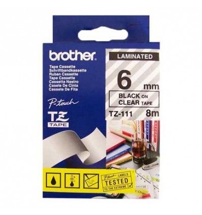 Brother cinta rotuladora TZ111 negro/trans. 6mm x 8m