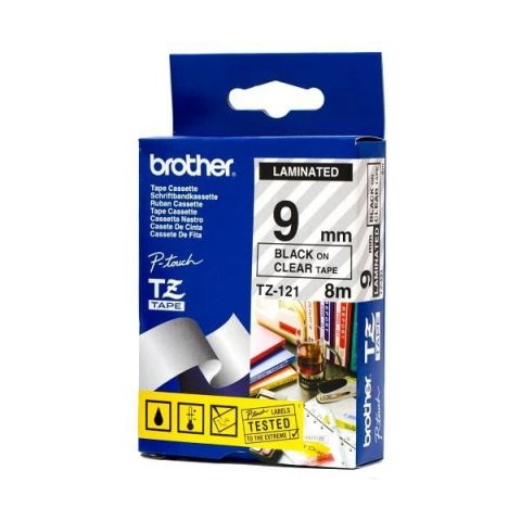 Brother cinta rotuladora TZ121 negro/trans. 9mm x 6m