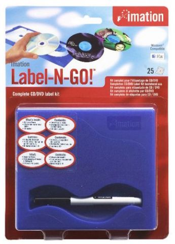 Imation etiquetas CD/DVD LABEL-N-GO 25 unidades + software W98, MAC 68K + caja con aplicador + rotulador